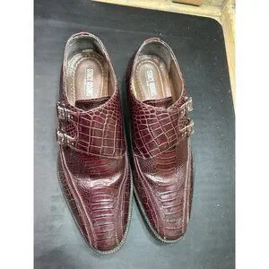Stacy Adams Mens 8.5M Burgundy Crocodile Print Double Monk Strap Dress Shoes Vintage David Eden Exotic Alligator Burgundy | Mercari main image 4